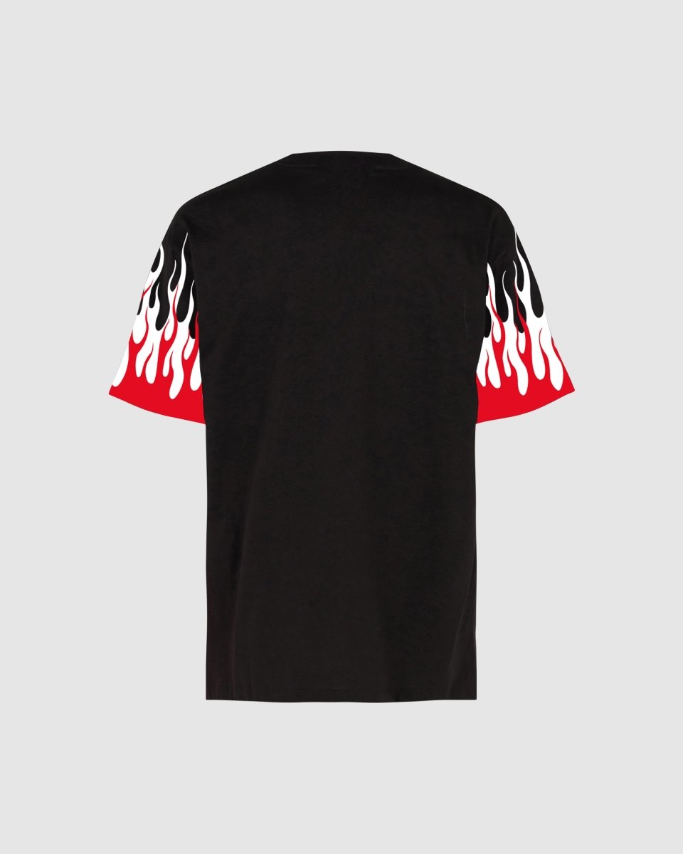 BLACK T-SHIRT WITH PRINTED RED AND WHITE FLAMES - Vision of Super