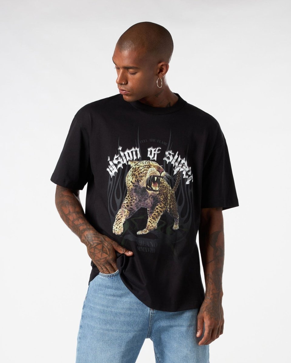 BLACK T-SHIRT WITH TIGER GRAPHICS - Vision of Super
