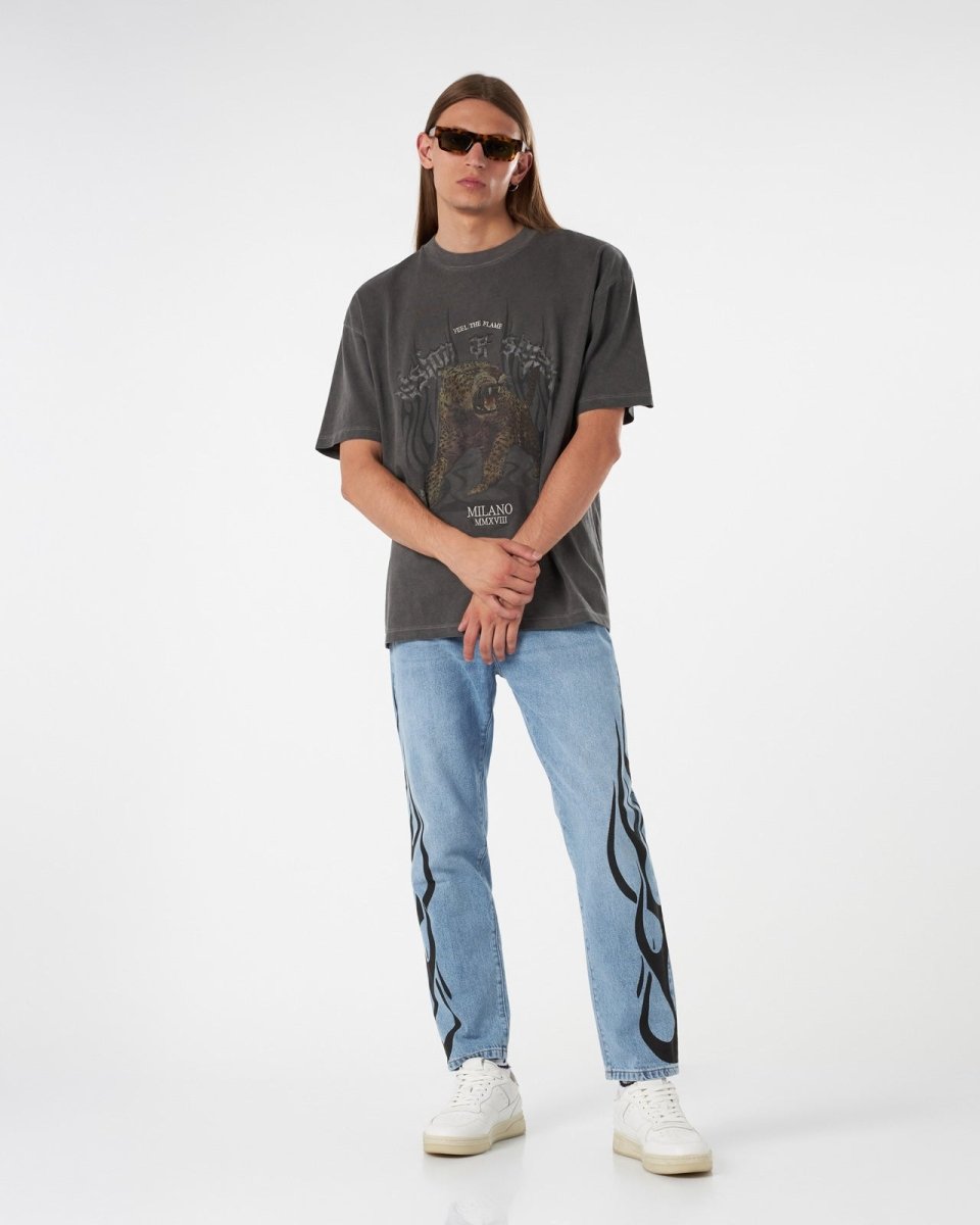 GREY STONEWASHED T-SHIRT WITH TIGER GRAPHICS - Vision of Super