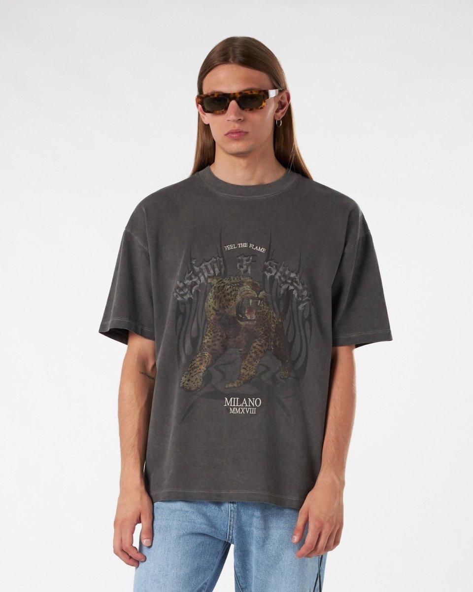 GREY STONEWASHED T-SHIRT WITH TIGER GRAPHICS - Vision of Super