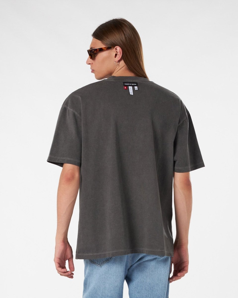 GREY STONEWASHED T-SHIRT WITH TIGER GRAPHICS - Vision of Super