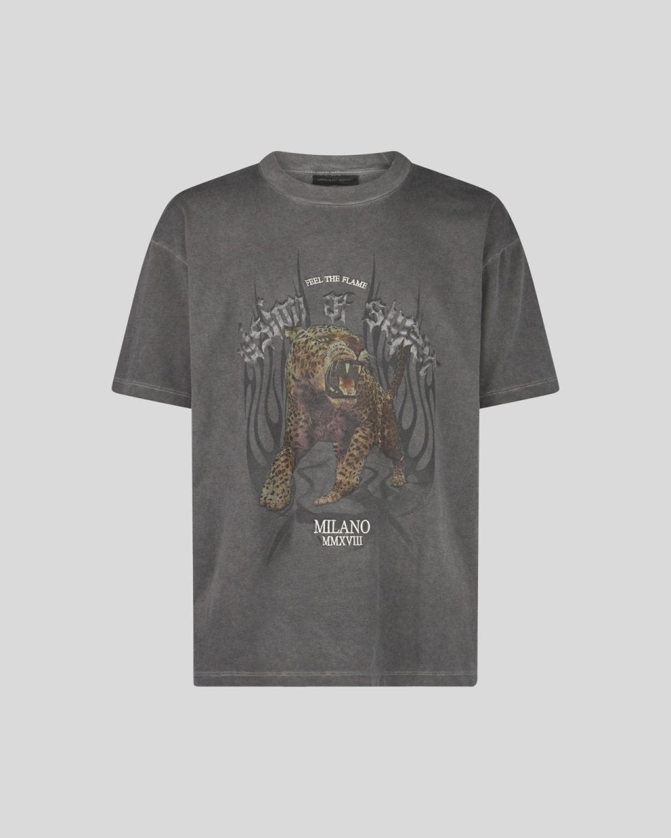 GREY STONEWASHED T-SHIRT WITH TIGER GRAPHICS - Vision of Super