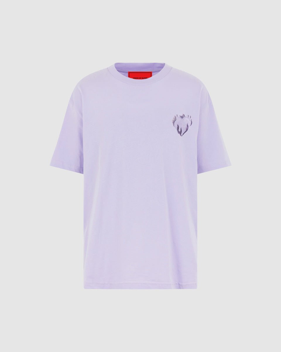 LILAC T-SHIRT WITH EMBROIDERED FLAMING HEART - Vision of Super