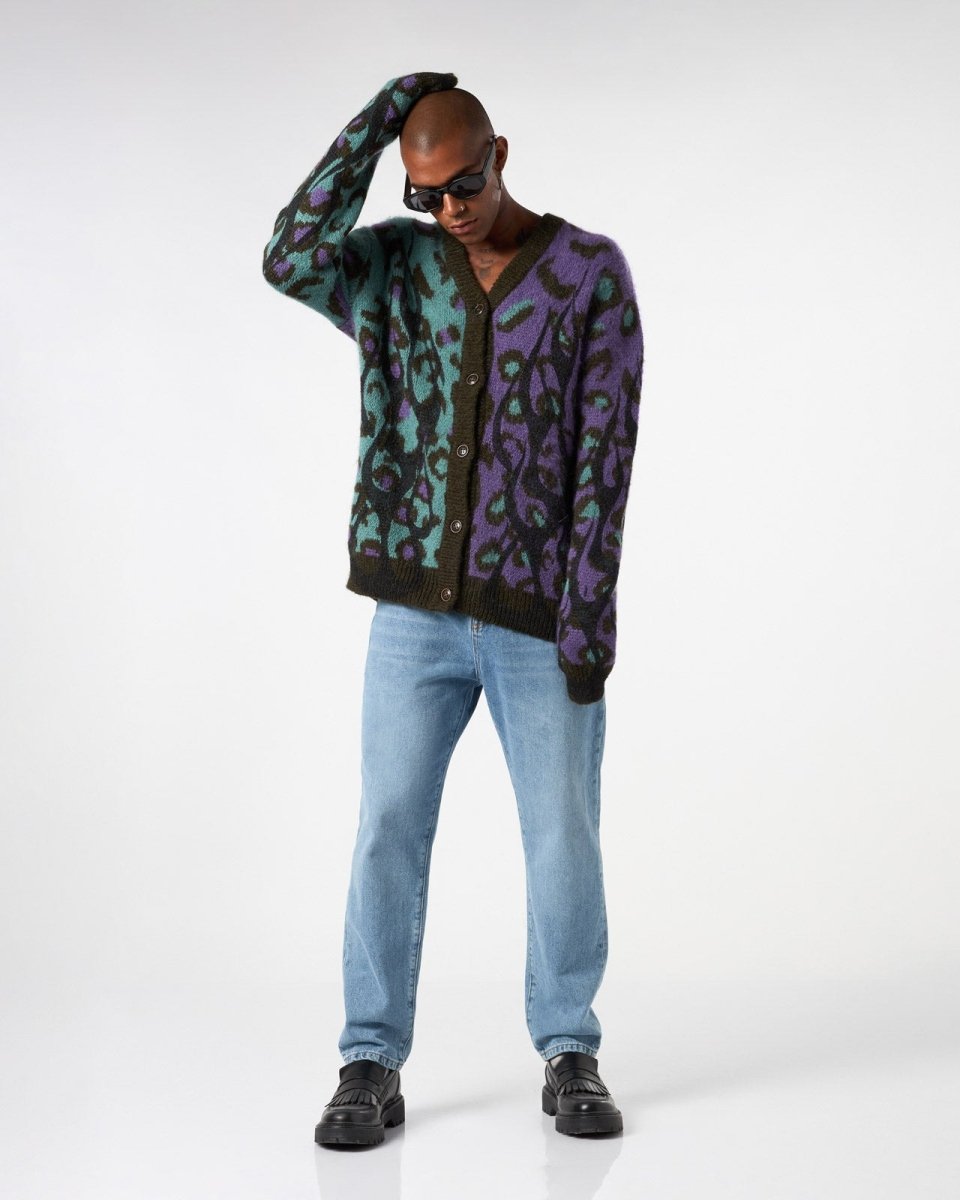 MULTICOLOR CARDIGAN WITH BLACK FLAMES - Vision of Super