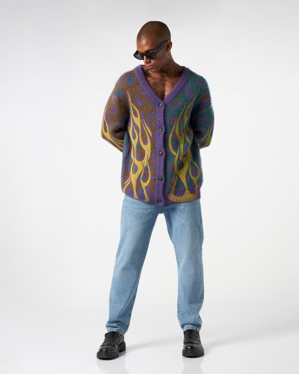 MULTICOLOR CARDIGAN WITH YELLOW FLAMES - Vision of Super
