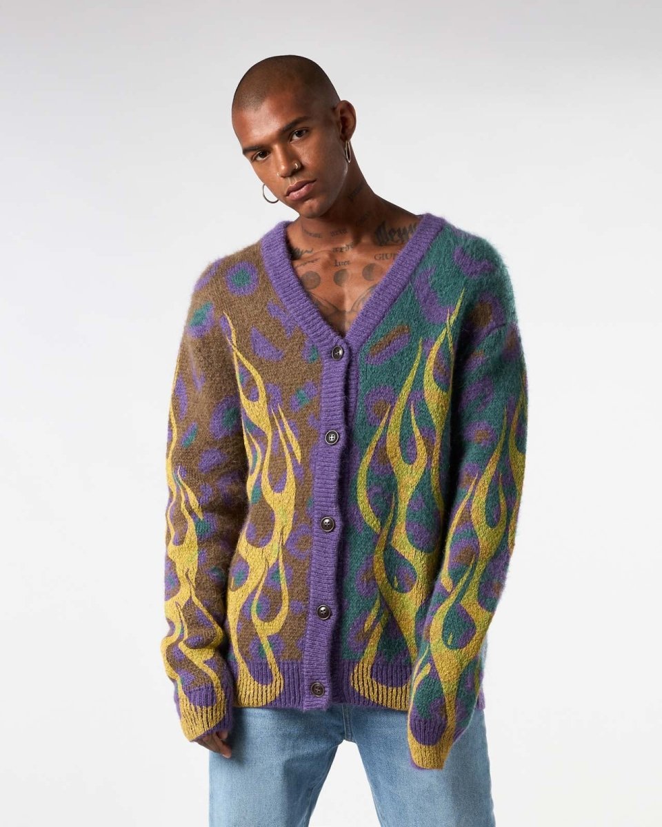 MULTICOLOR CARDIGAN WITH YELLOW FLAMES - Vision of Super