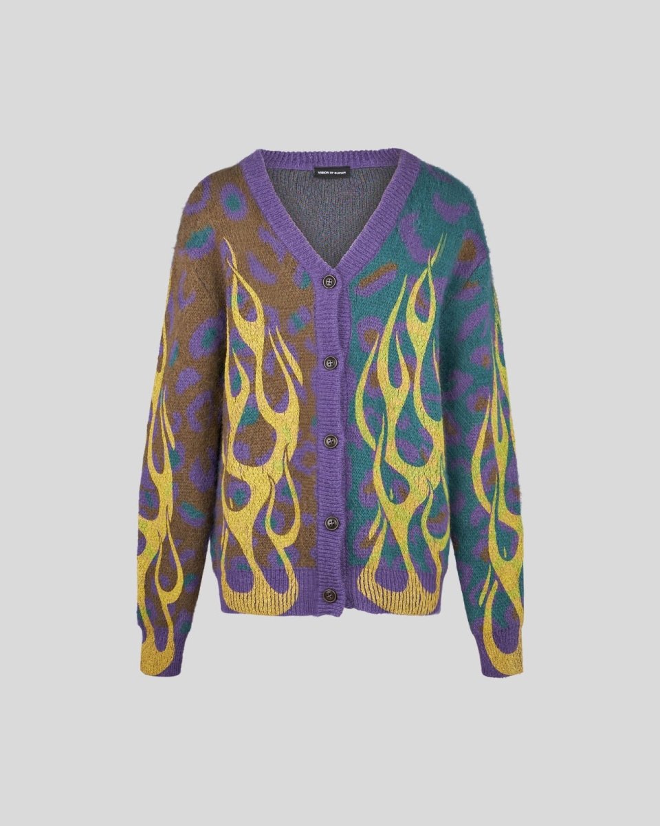 MULTICOLOR CARDIGAN WITH YELLOW FLAMES - Vision of Super