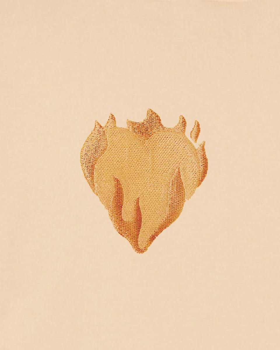 PEACH CREWNECK WITH EMBROIDERED FLAMING HEART - Vision of Super