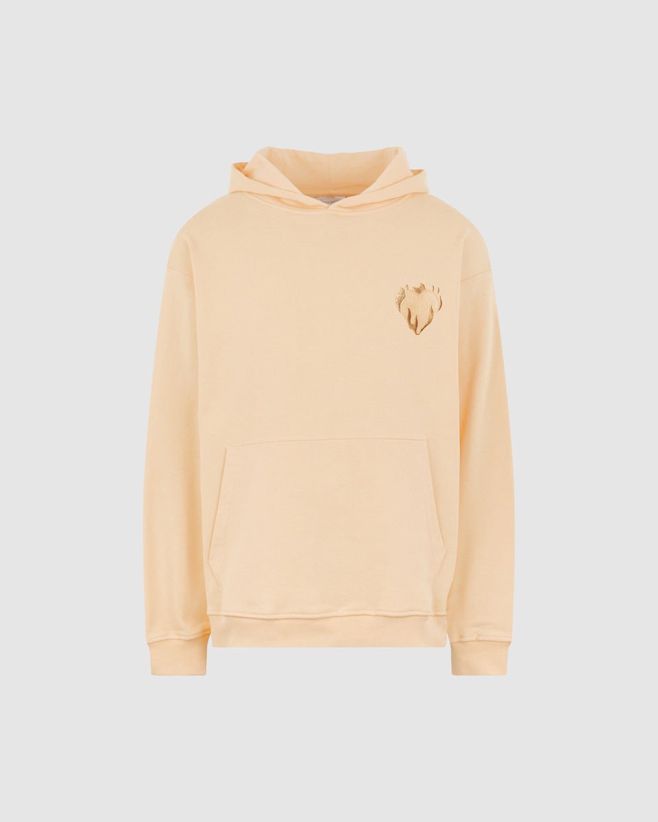 PEACH HOODIE WITH EMBROIDERED FLAMING HEART - Vision of Super