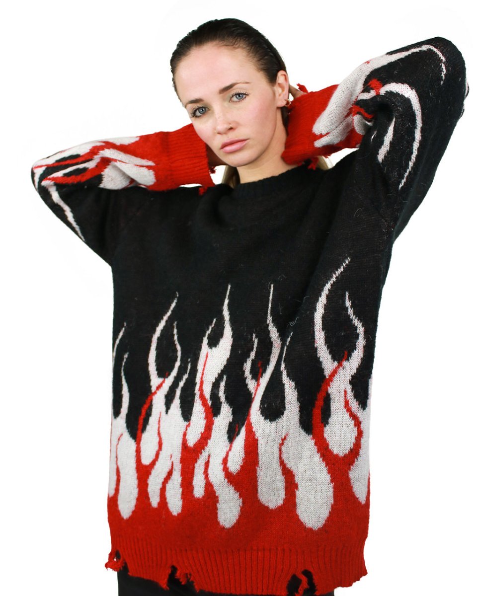 Red Double Flames Black Jumper - Vision of Super