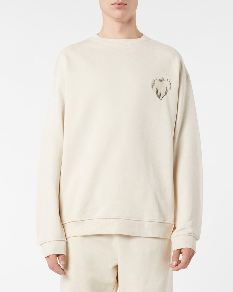 SAND CREWNECK WITH EMBROIDERED FLAMING HEART - Vision of Super