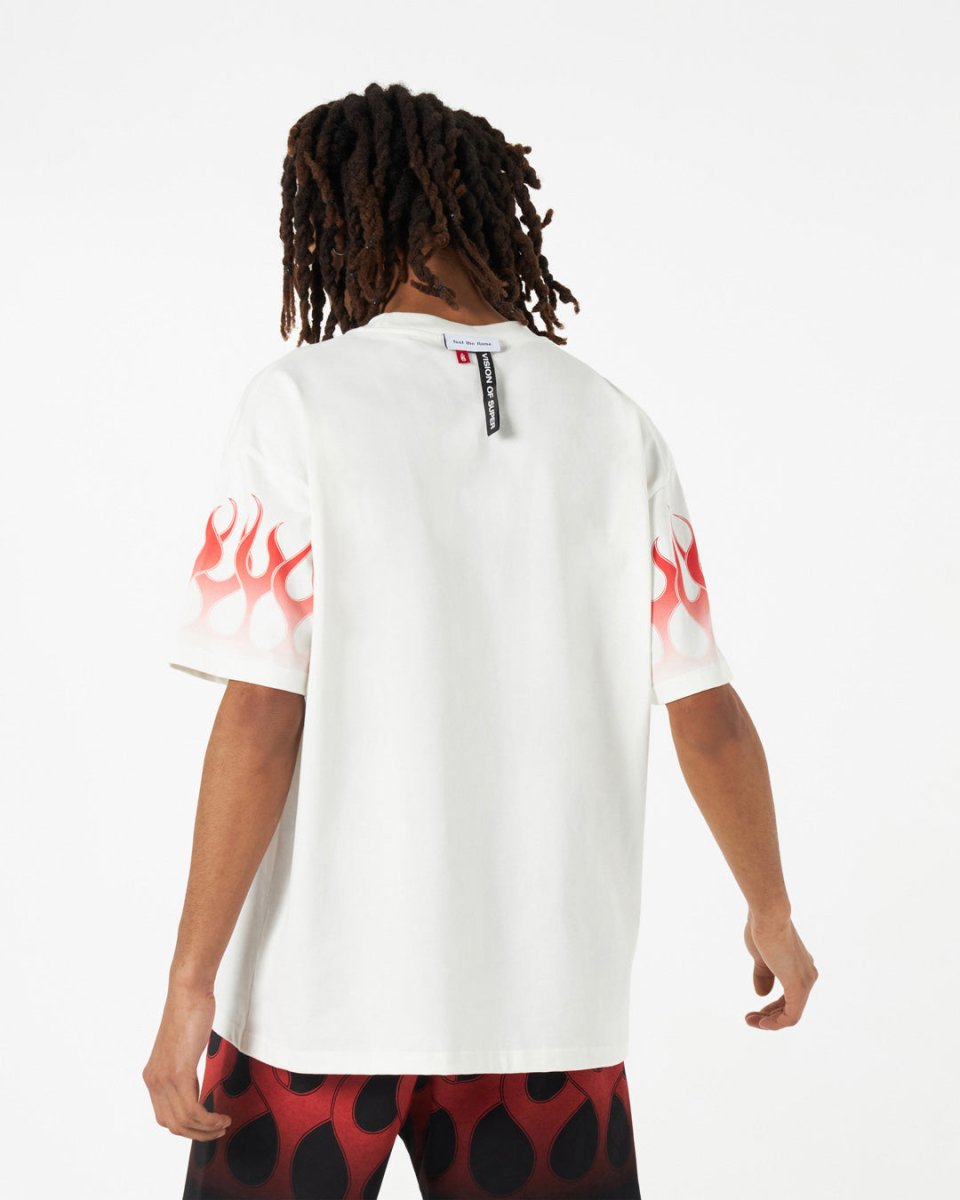 WHITE T-SHIRT WITH RED FLAMES