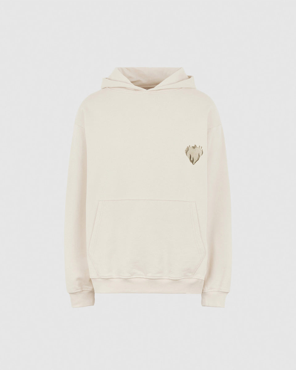 SAND HOODIE WITH EMBROIDERED FLAMING HEART