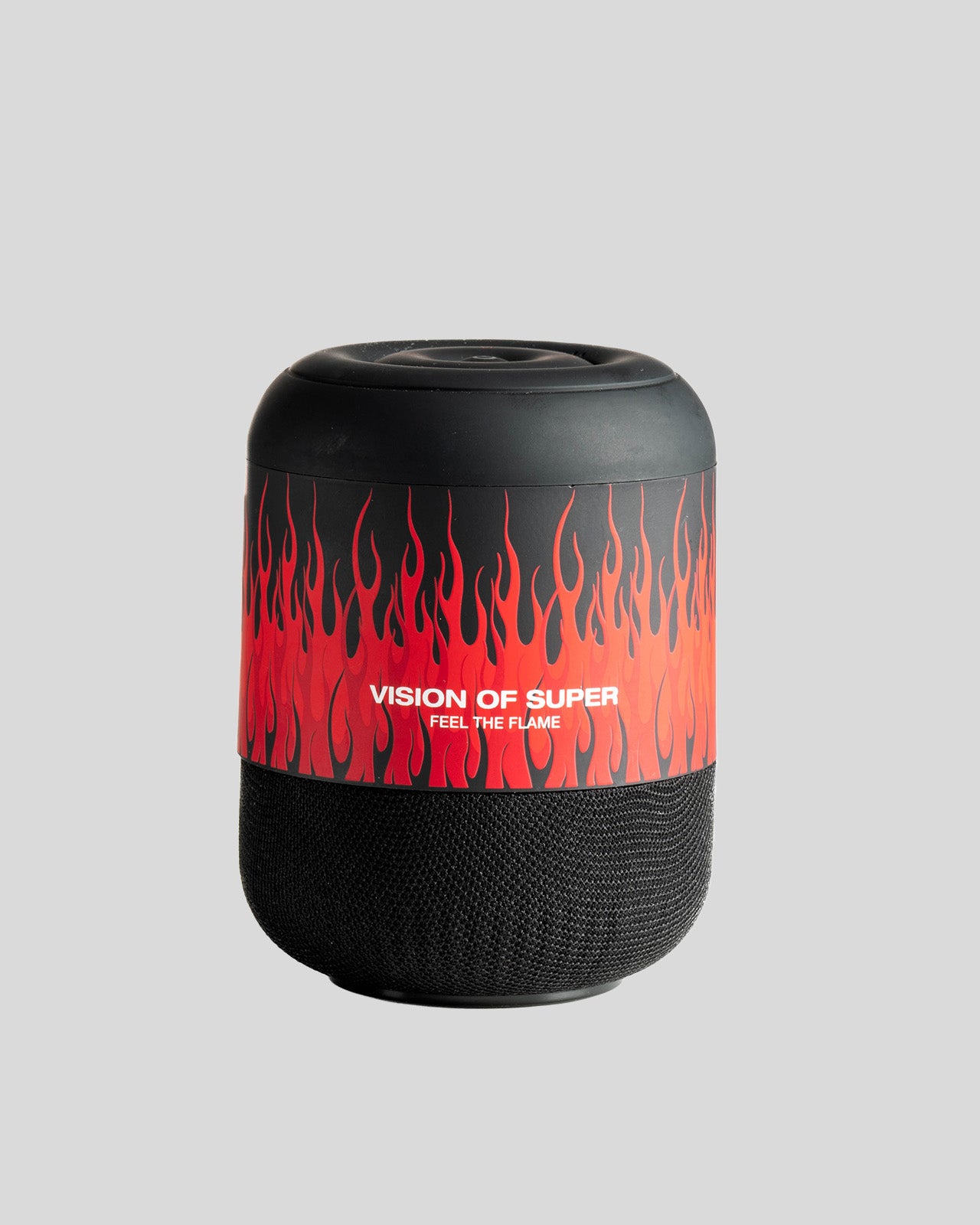 BLACK SPEAKER WITH RED FLAMES AND WHITE LOGO