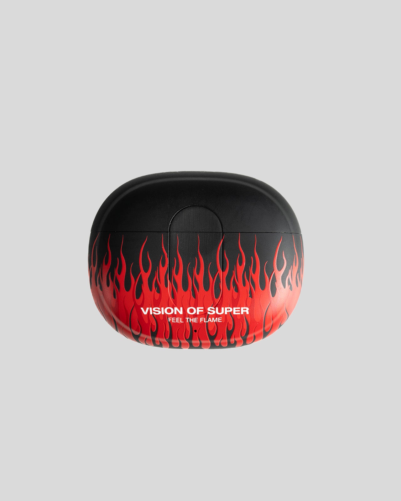 BLACK EARPHONES WITH RED FLAMES AND WHITE LOGO