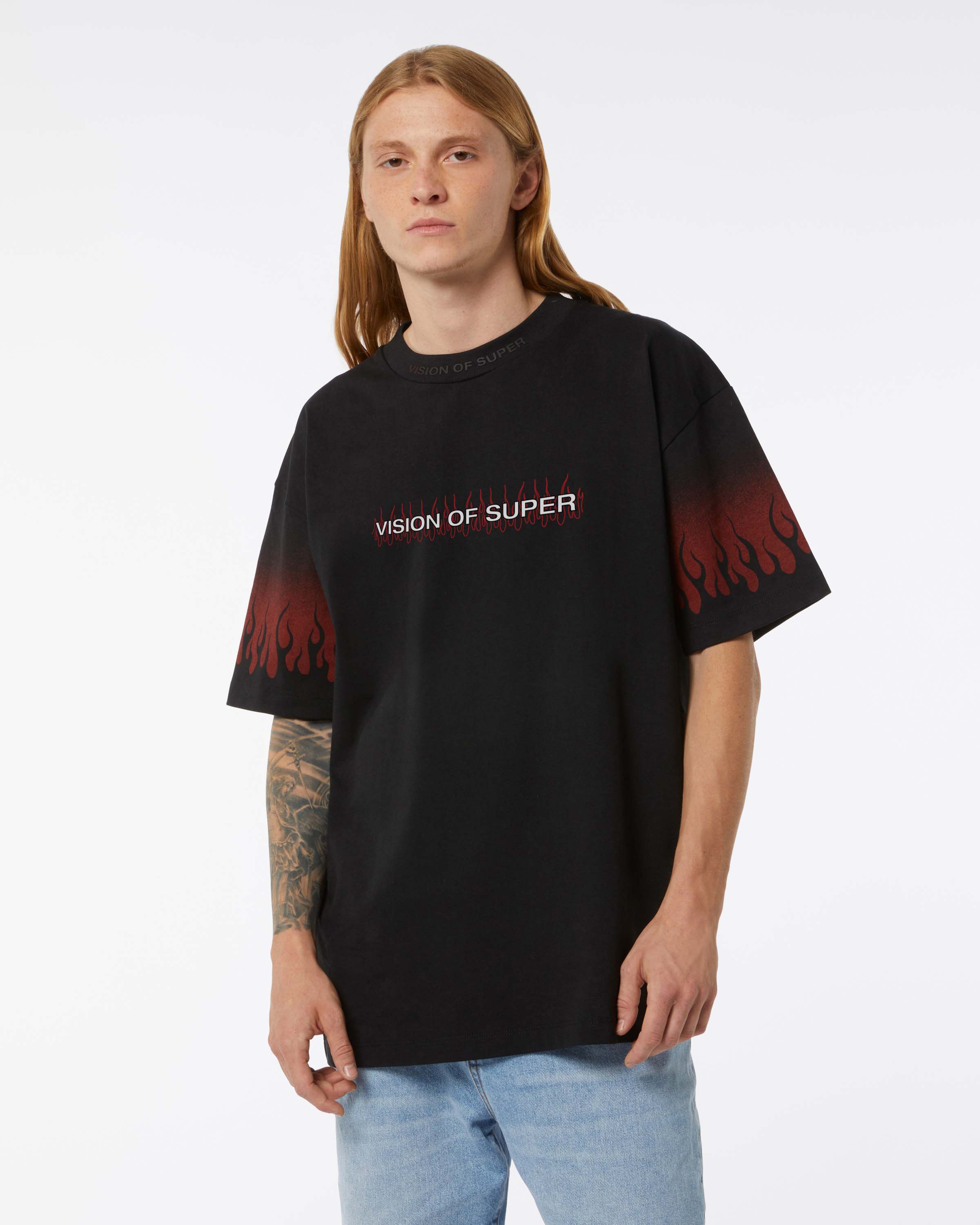 Logo t-shirt with negative red flames