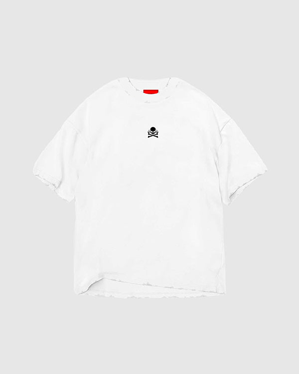 OFFWHITE TEE WITH EMBROIDERED SKULL