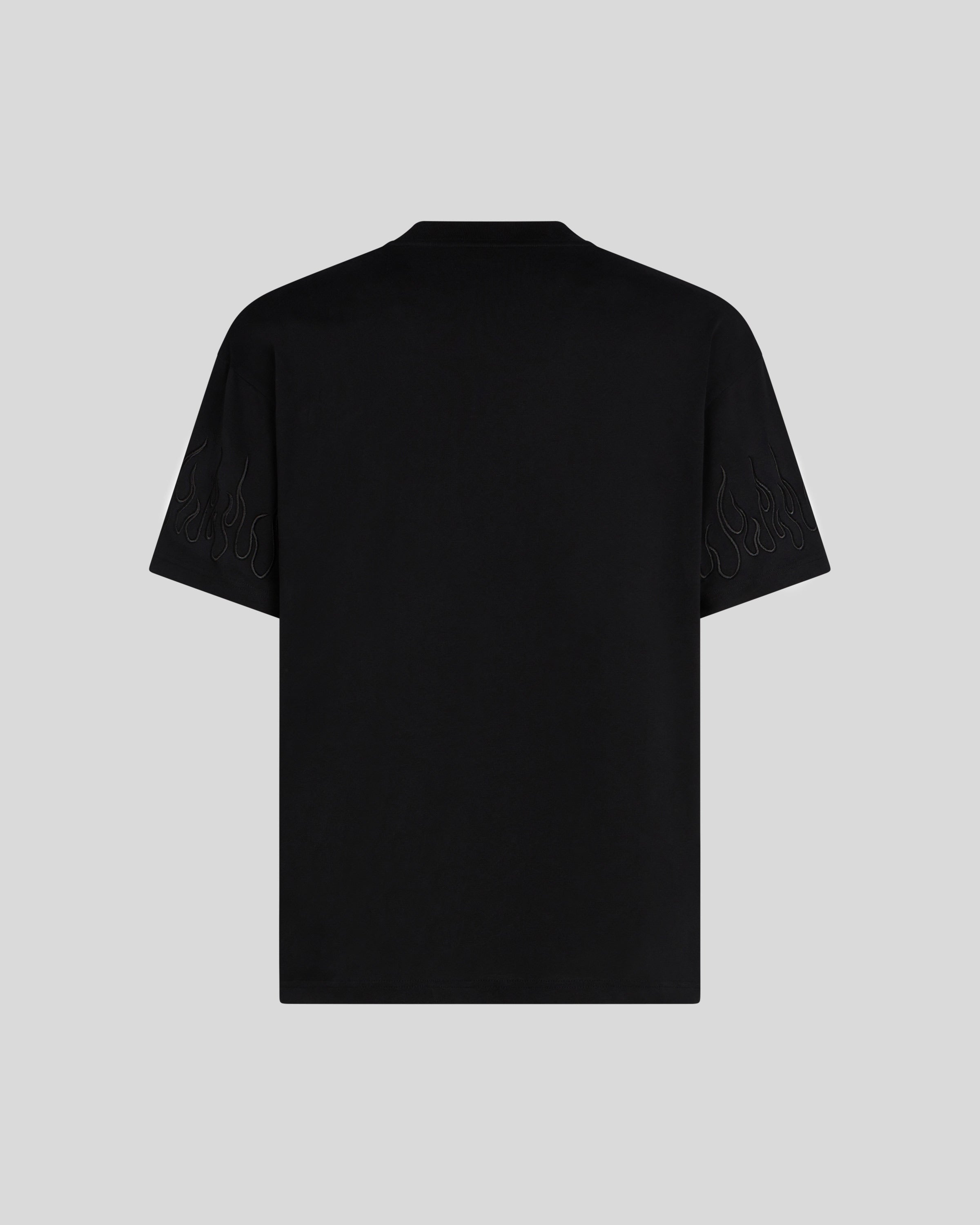 BLACK T-SHIRT WITH BLACK EMBROIDERED FLAMES