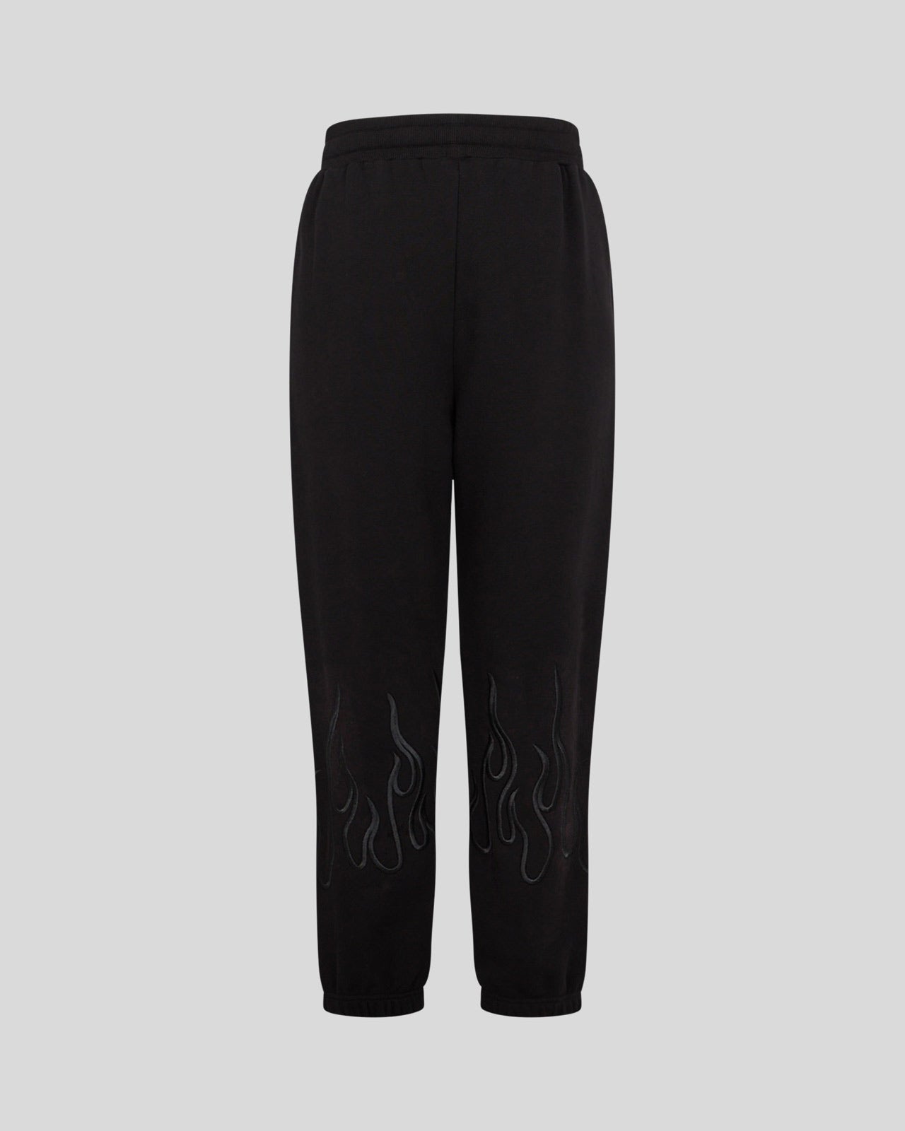 BLACK PANTS WITH BLACK EMBROIDERED FLAMES