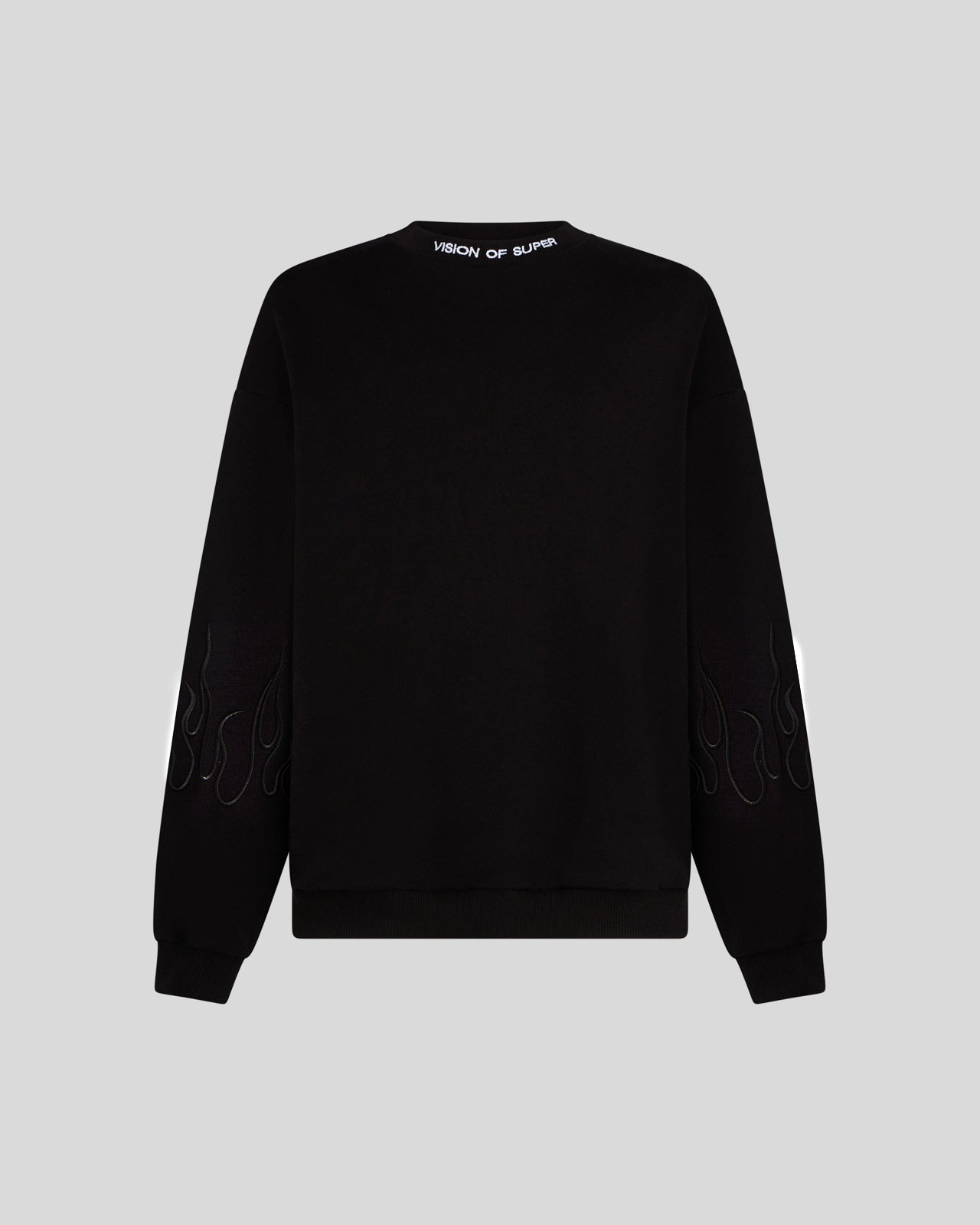 Vision Of Super BLACK CREWNECK WITH BLACK EMBROIDERED FLAMES