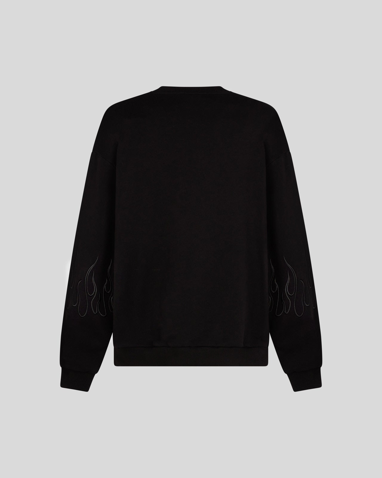 BLACK CREWNECK WITH BLACK EMBROIDERED FLAMES