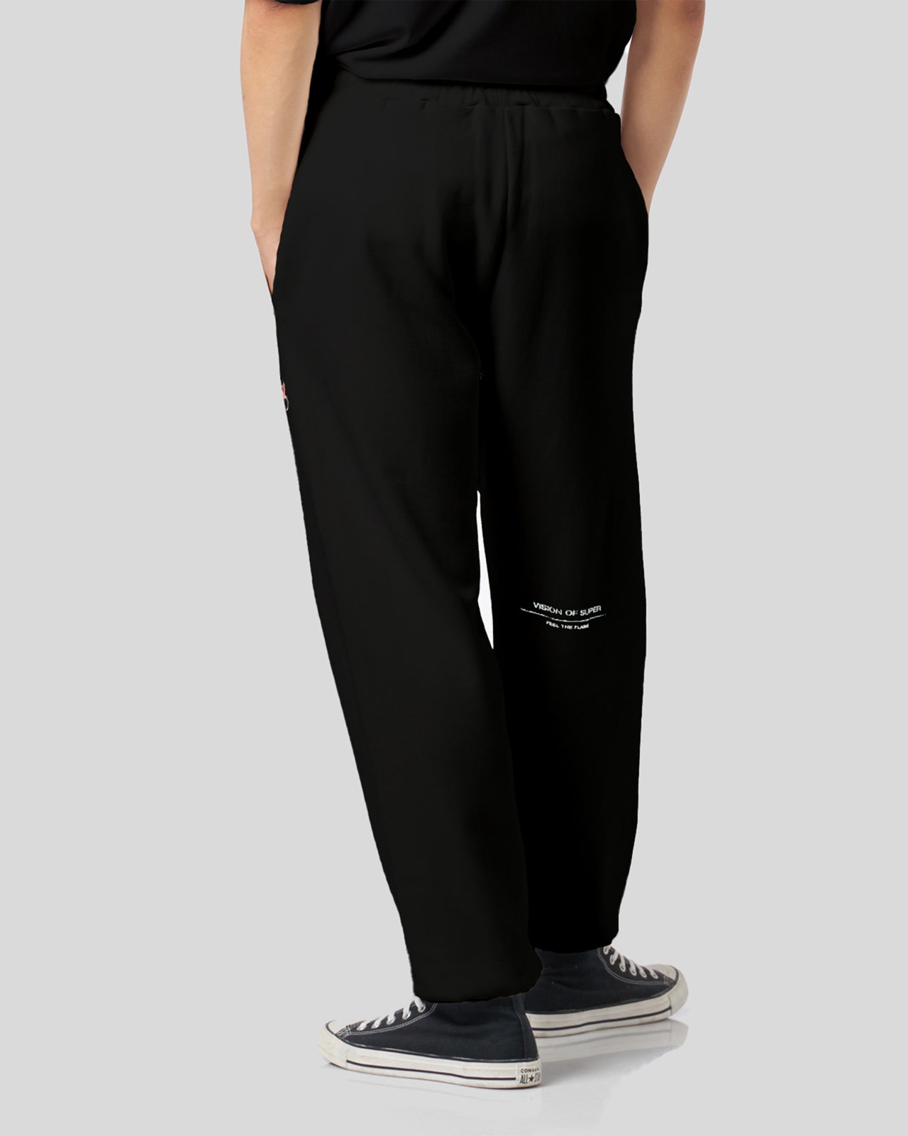 BLACK PANTS WITH FLAMES LOGO