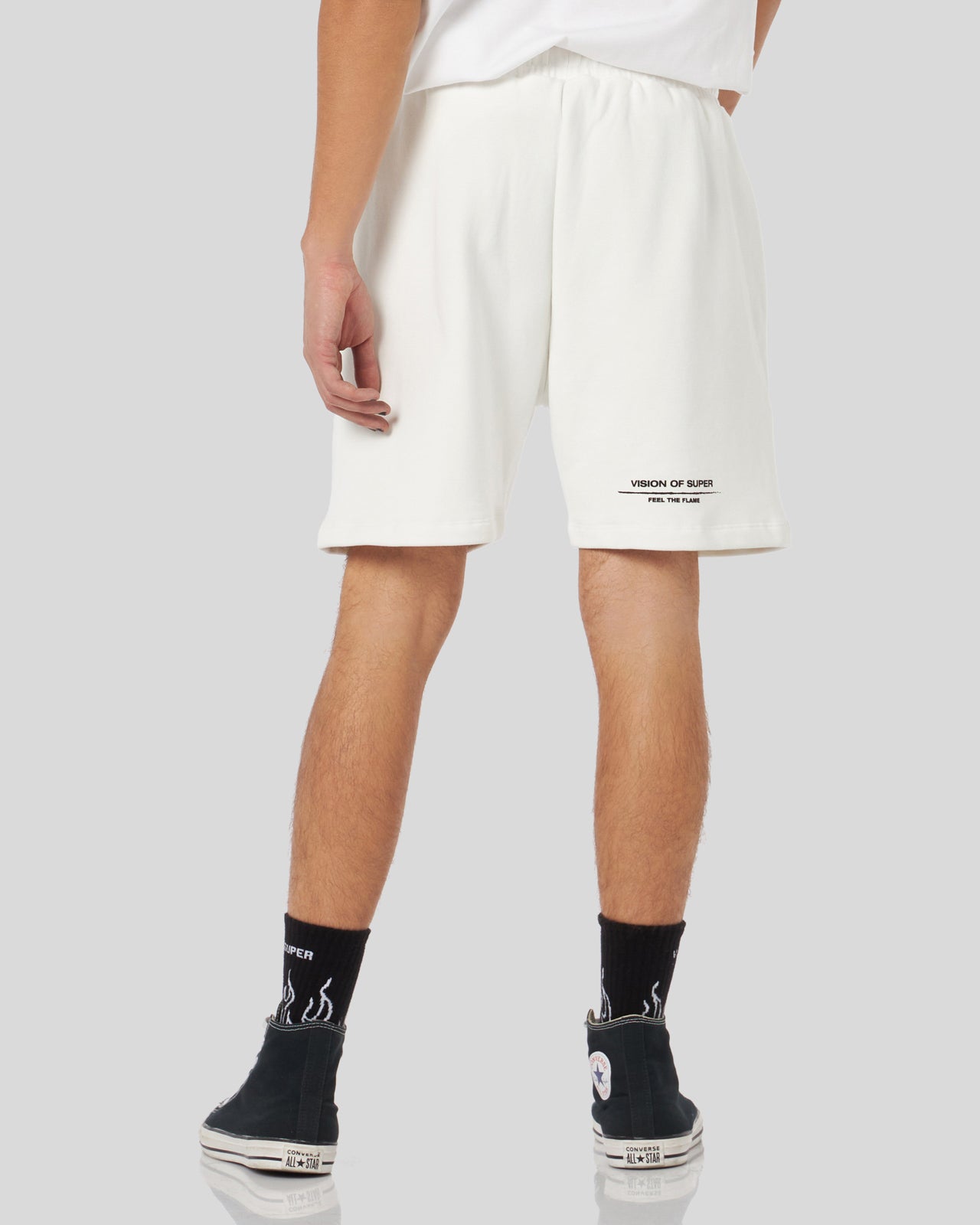 WHITE SHORTS WITH FLAMES LOGO