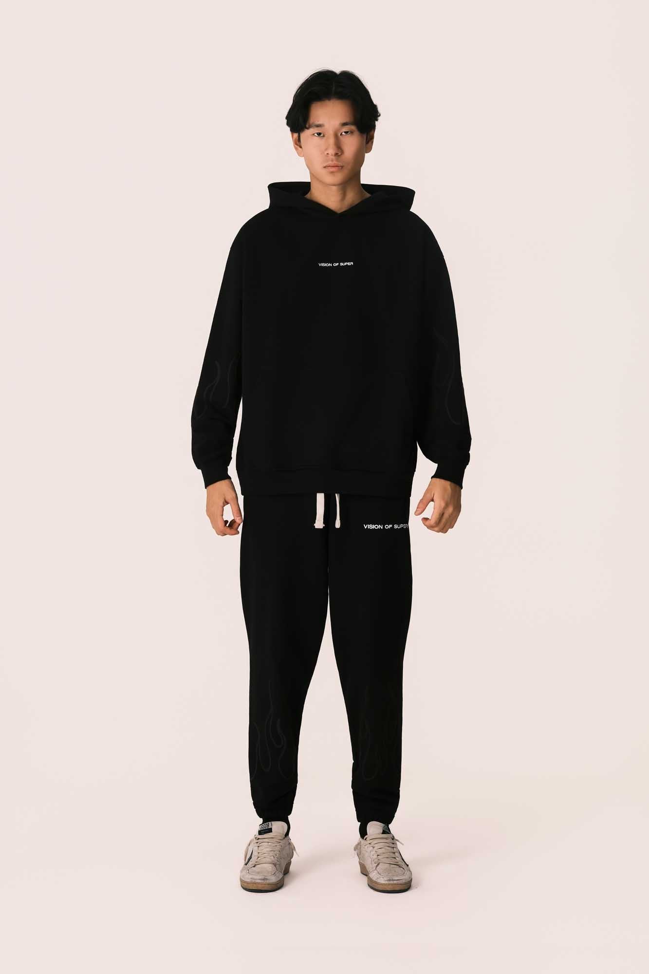 BLACK HOODIE WITH RED FLAMES