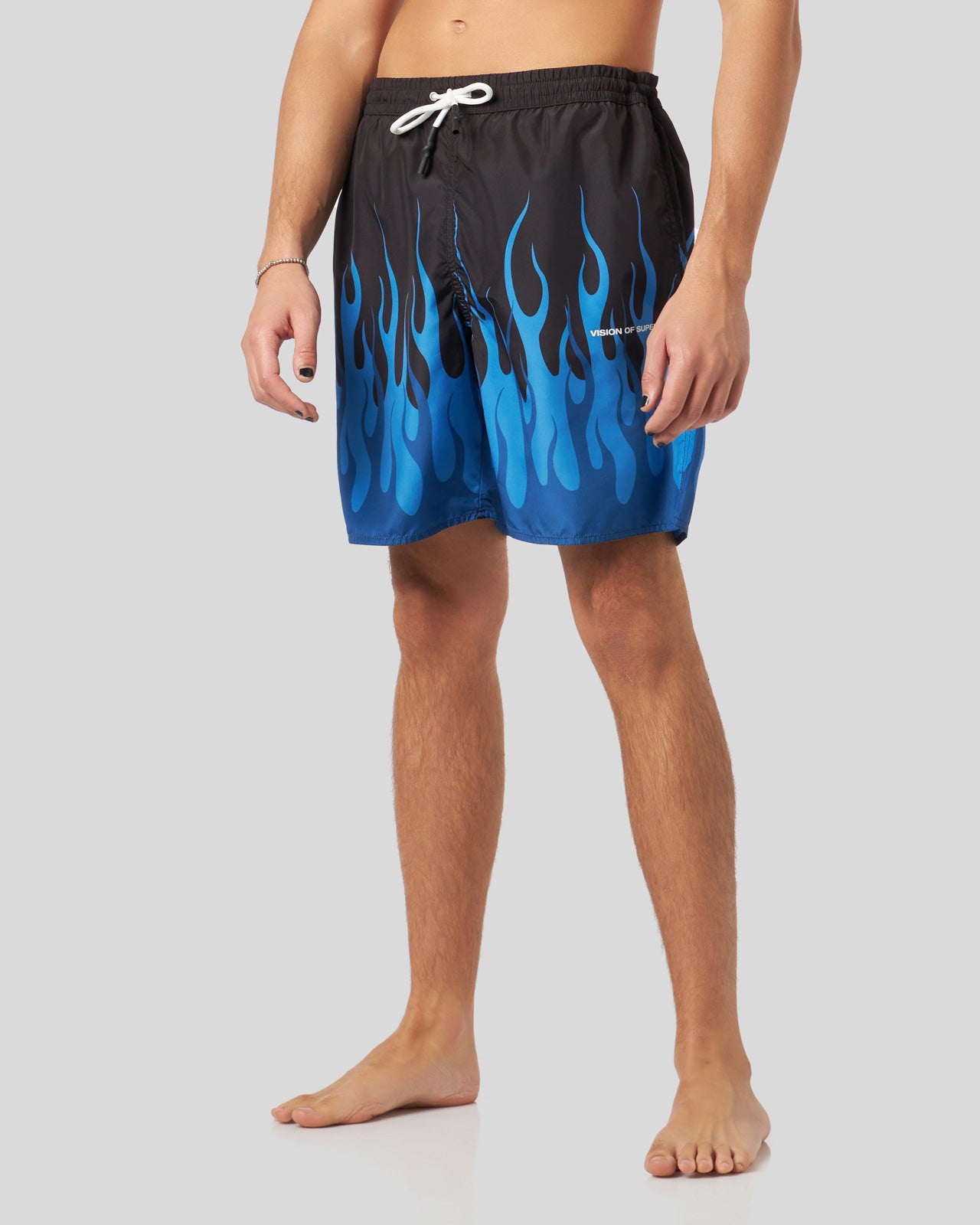 BLACK SWIMWEAR WITH DOUBLE BLUE FLAMES