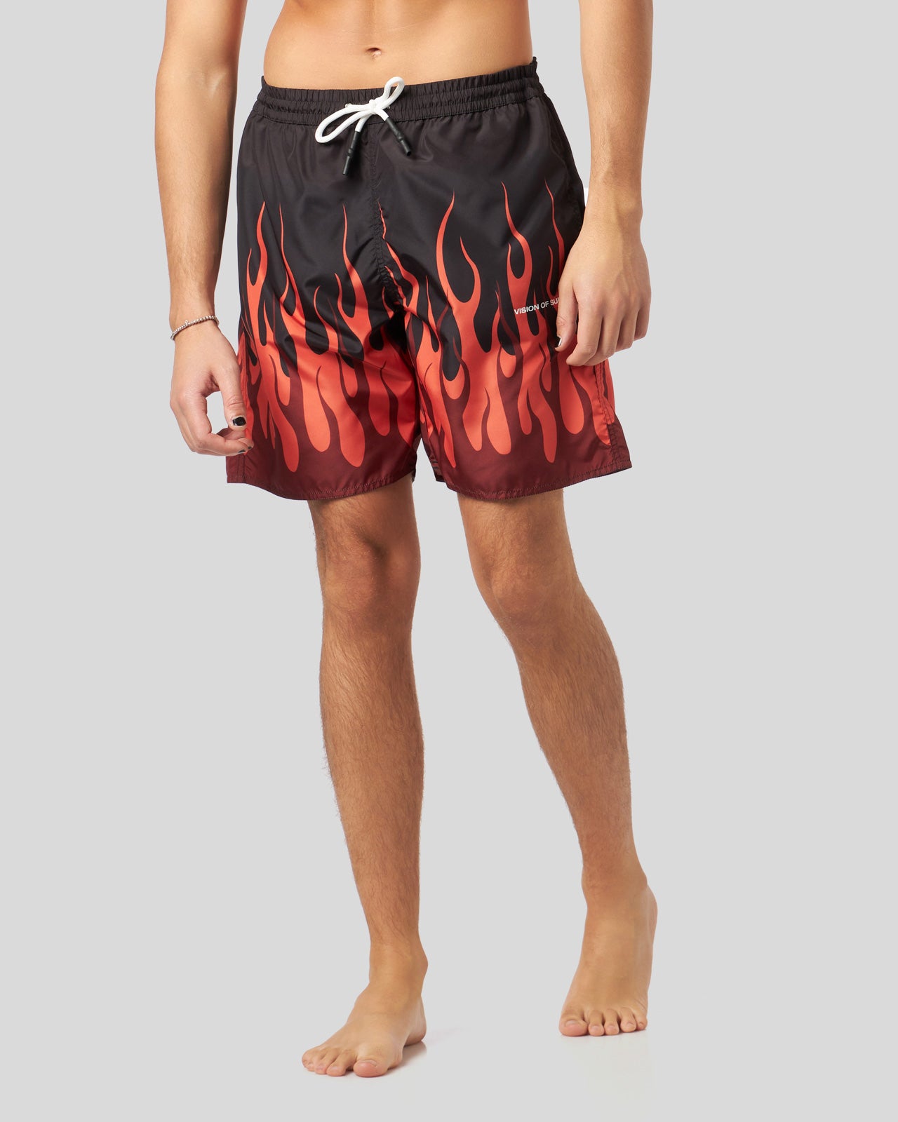 BLACK SWIMWEAR WITH DOUBLE RED FLAMES