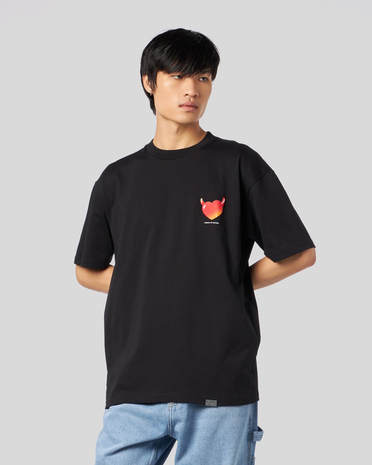 BLACK T-SHIRT WITH PUFFY LOVE PRINT