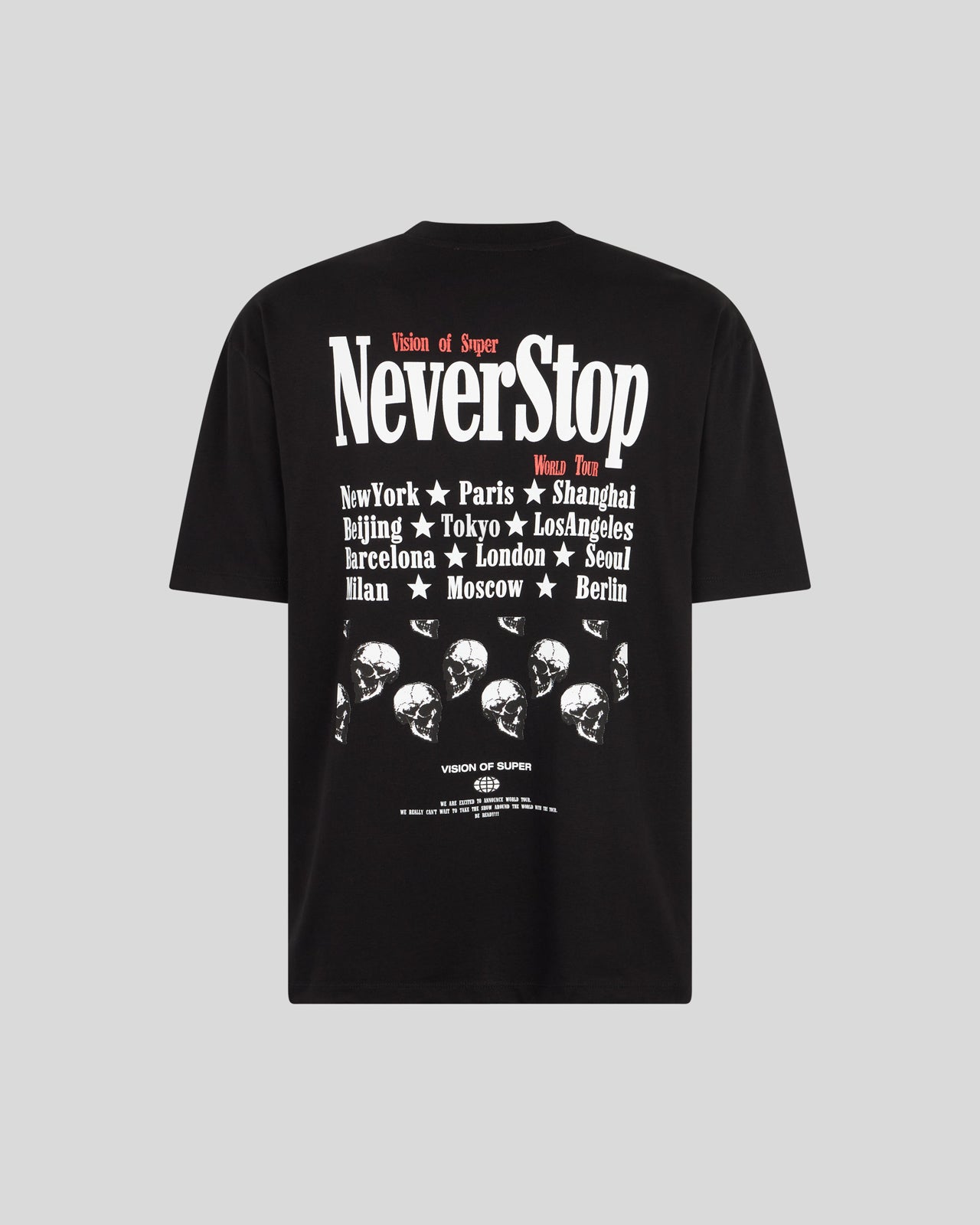 BLACK T-SHIRT WITH NEVER STOP PRINT
