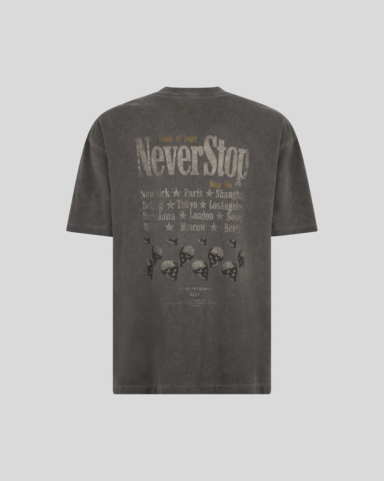 STONE WASH T-SHIRT WITH NEVER STOP PRINT