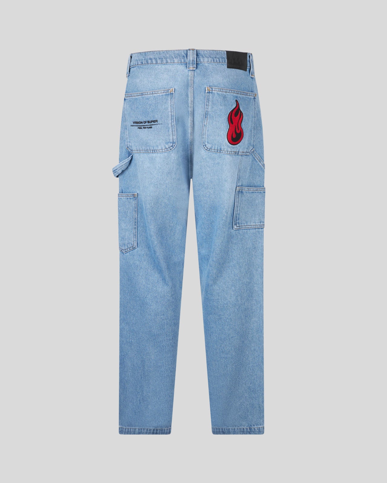 WORKER DENIM PANTS WITH ICONIC FLAMES PATCH