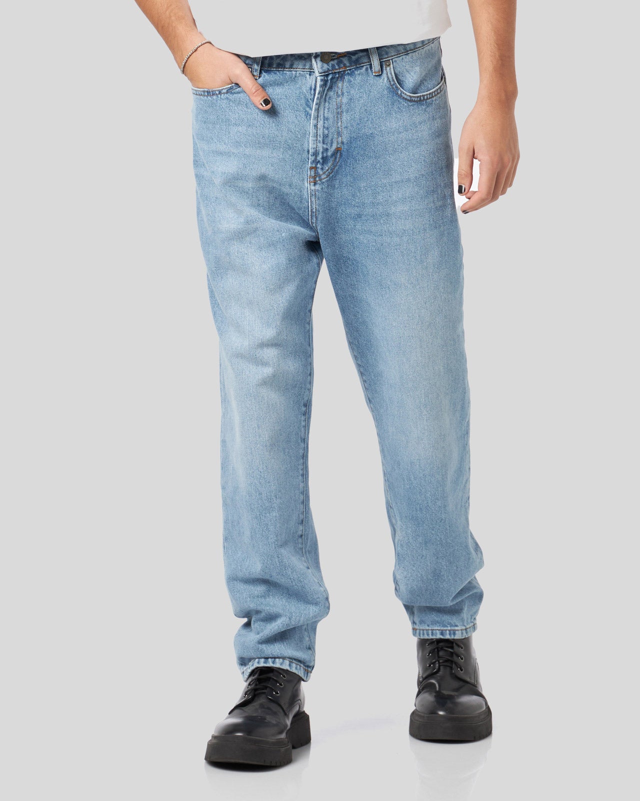 JEANS DENIM BLU CON LOGO STAMPATO E TOPPA FIAMME Vision of Super