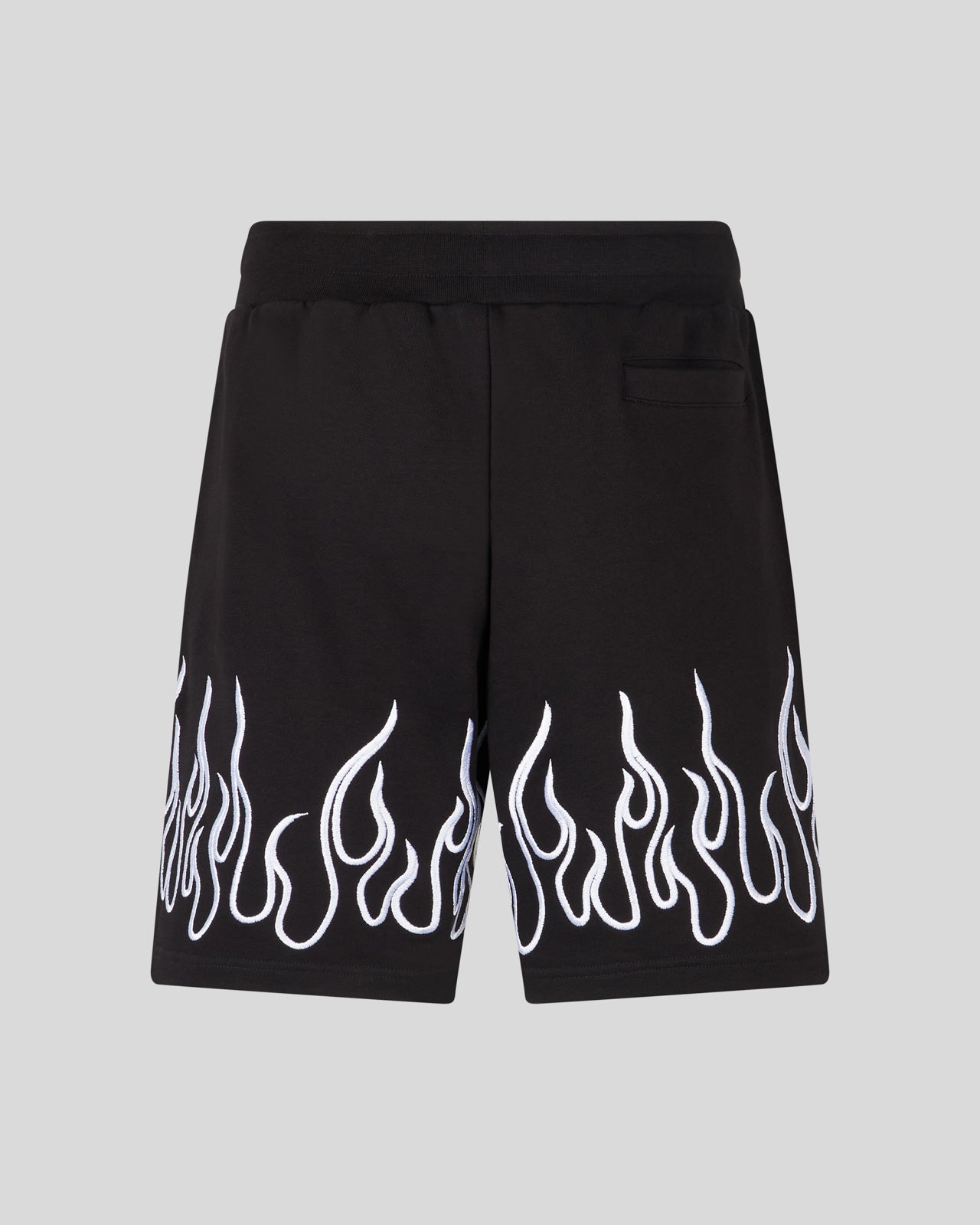 BLACK SHORTS WITH EMBROIDERED WHITE FLAMES