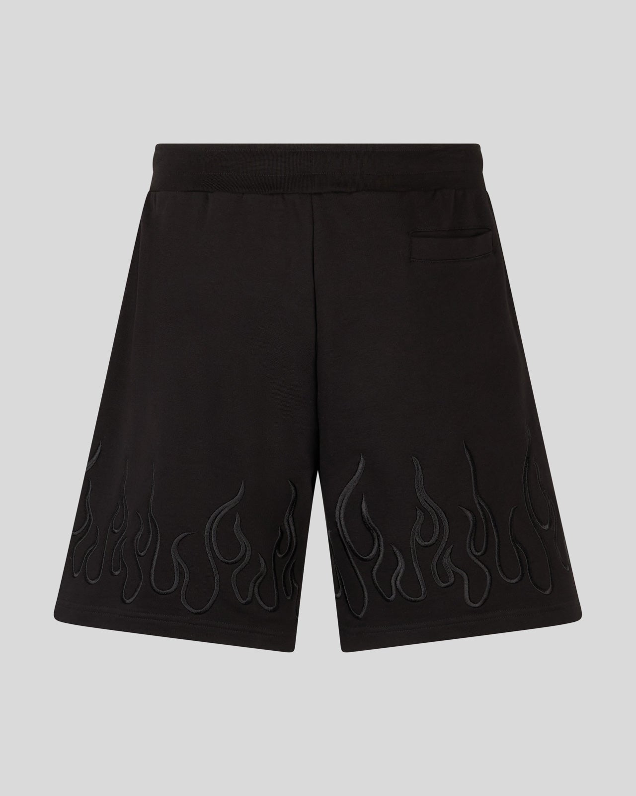 BLACK SHORTS WITH EMBROIDERED BLACK FLAMES