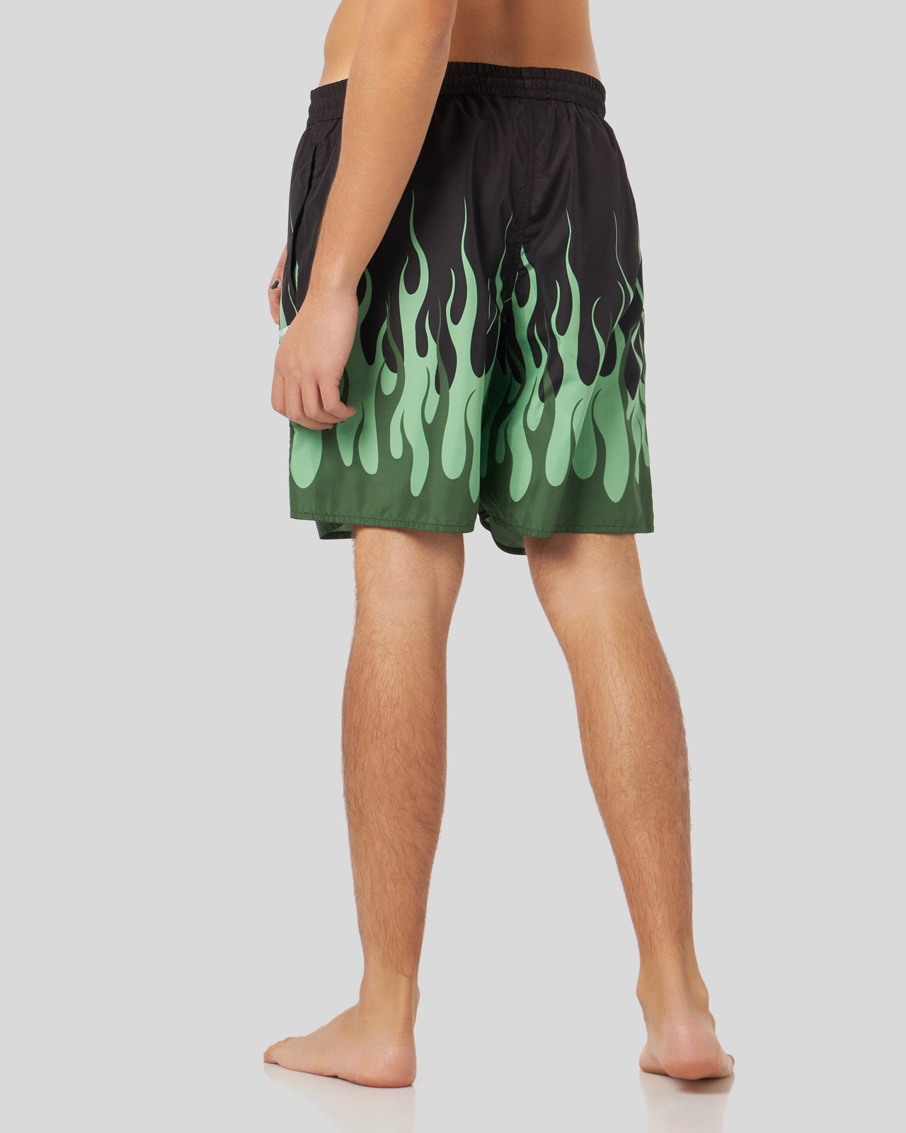 BLACK SWIMWEAR WITH DOUBLE GREEN FLAMES