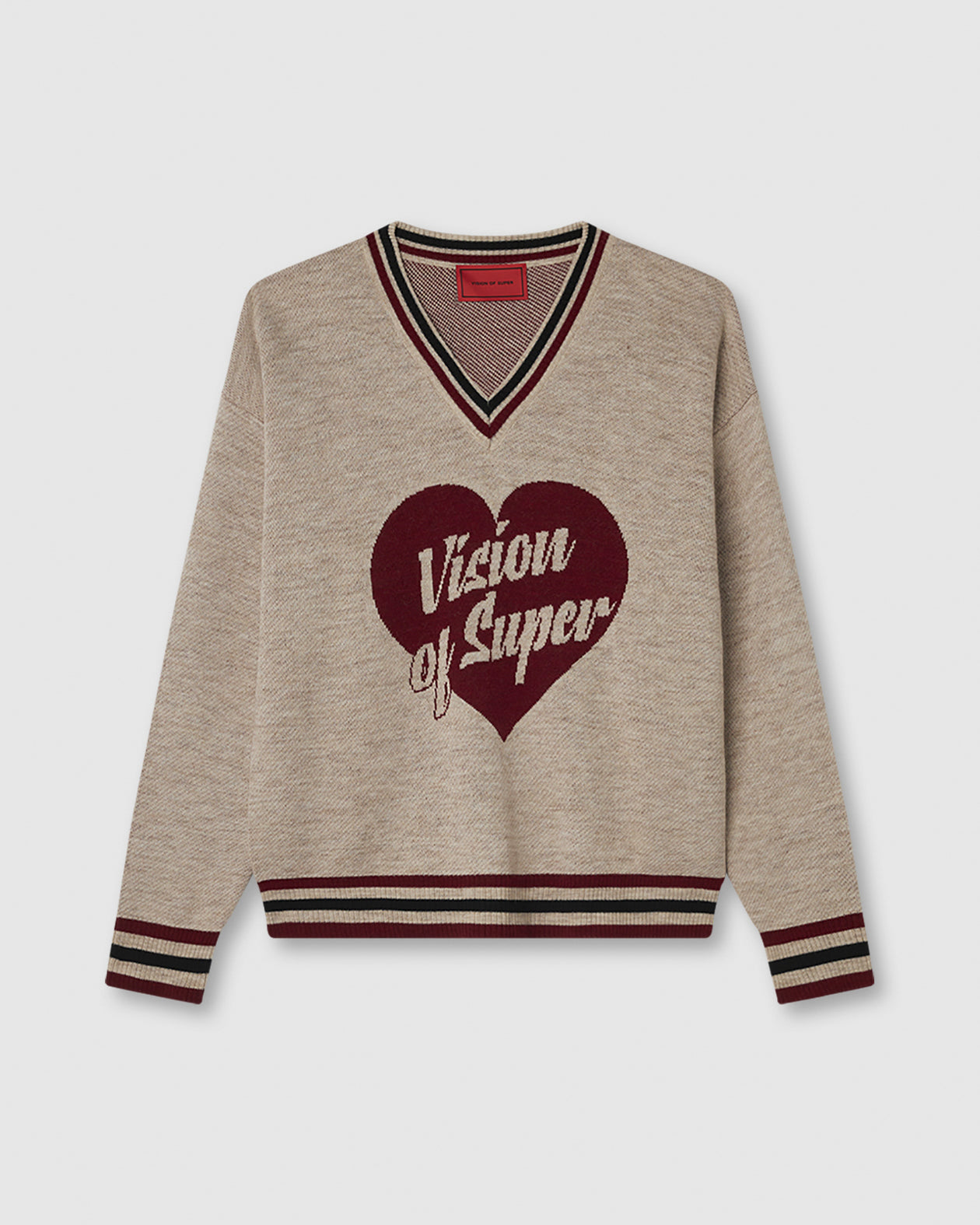 Vision Of Super SAND COLLEGE JUMPER WITH RED JACQUARD VOS HEART