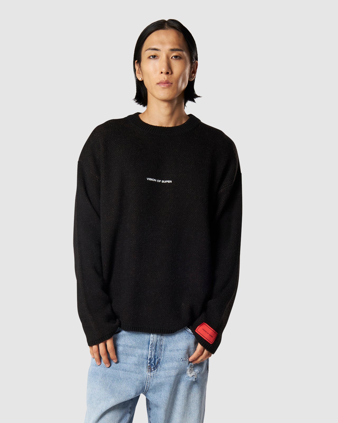 MAGLIONE NERO TESCHIO E LOGO ROSSO E GRIGIO