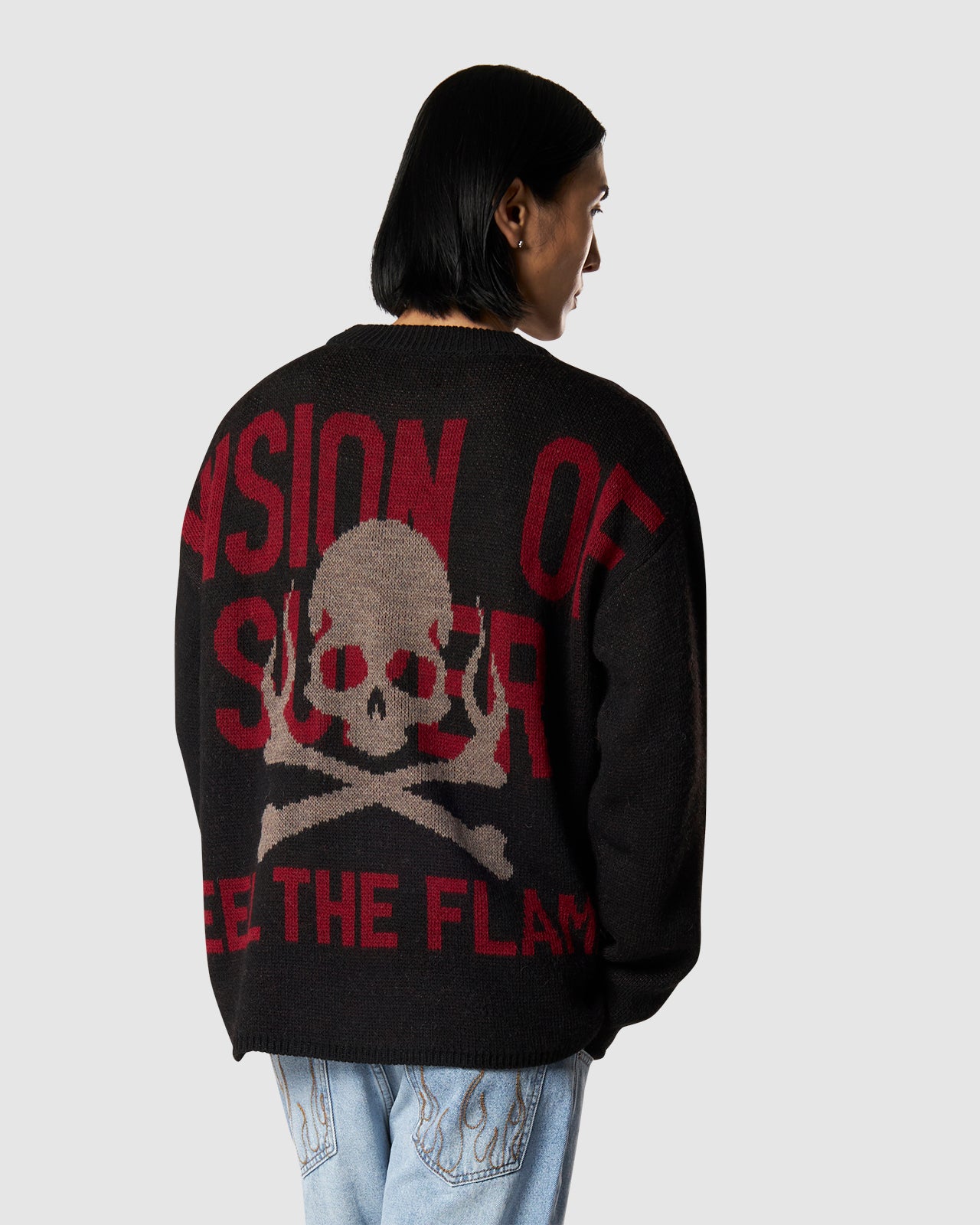 MAGLIONE NERO TESCHIO E LOGO ROSSO E GRIGIO