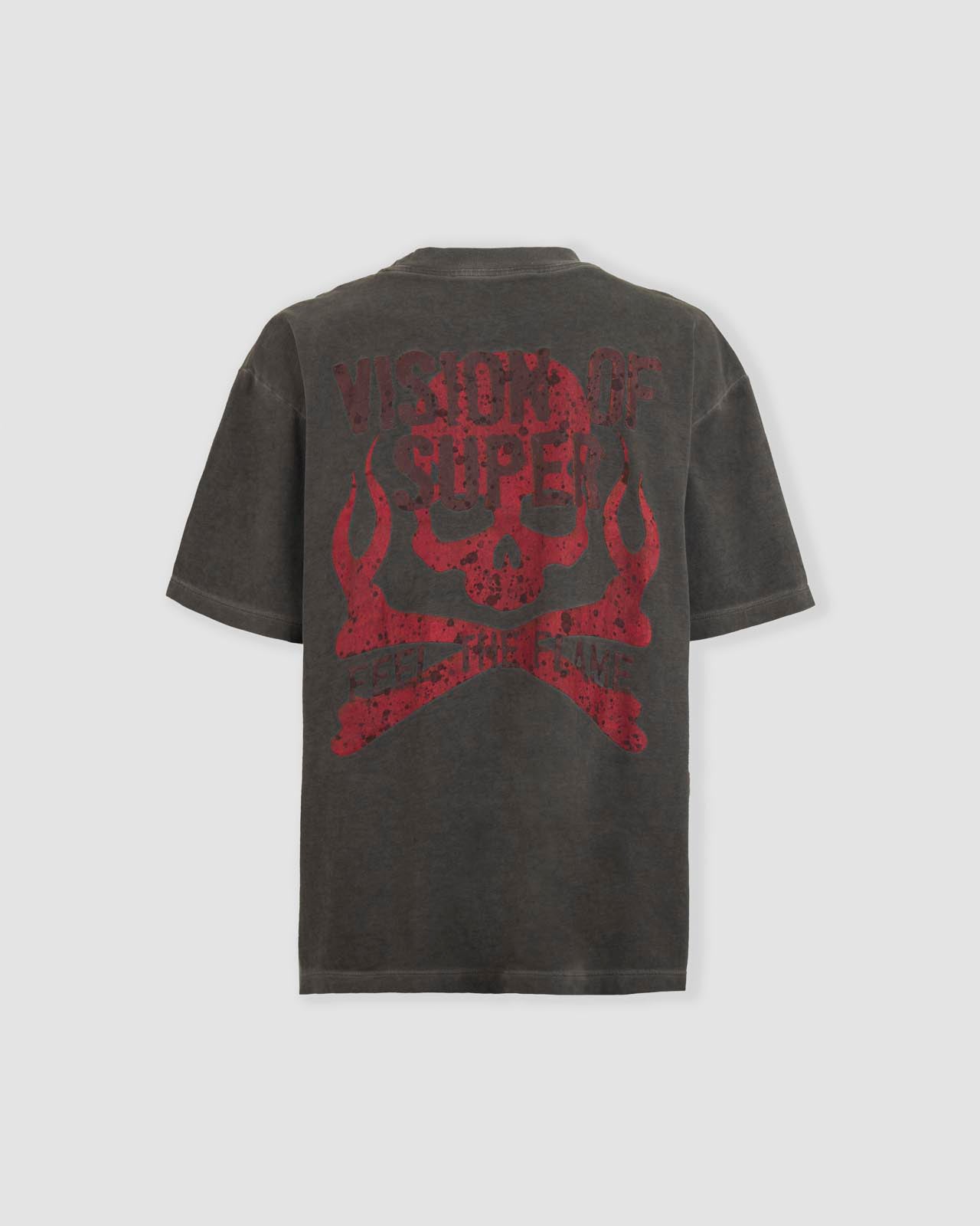 COLD WASH T-SHIRT WITH MILITARY SKULL ON BACK AND EMBROIDERED LOGO ON FRONT