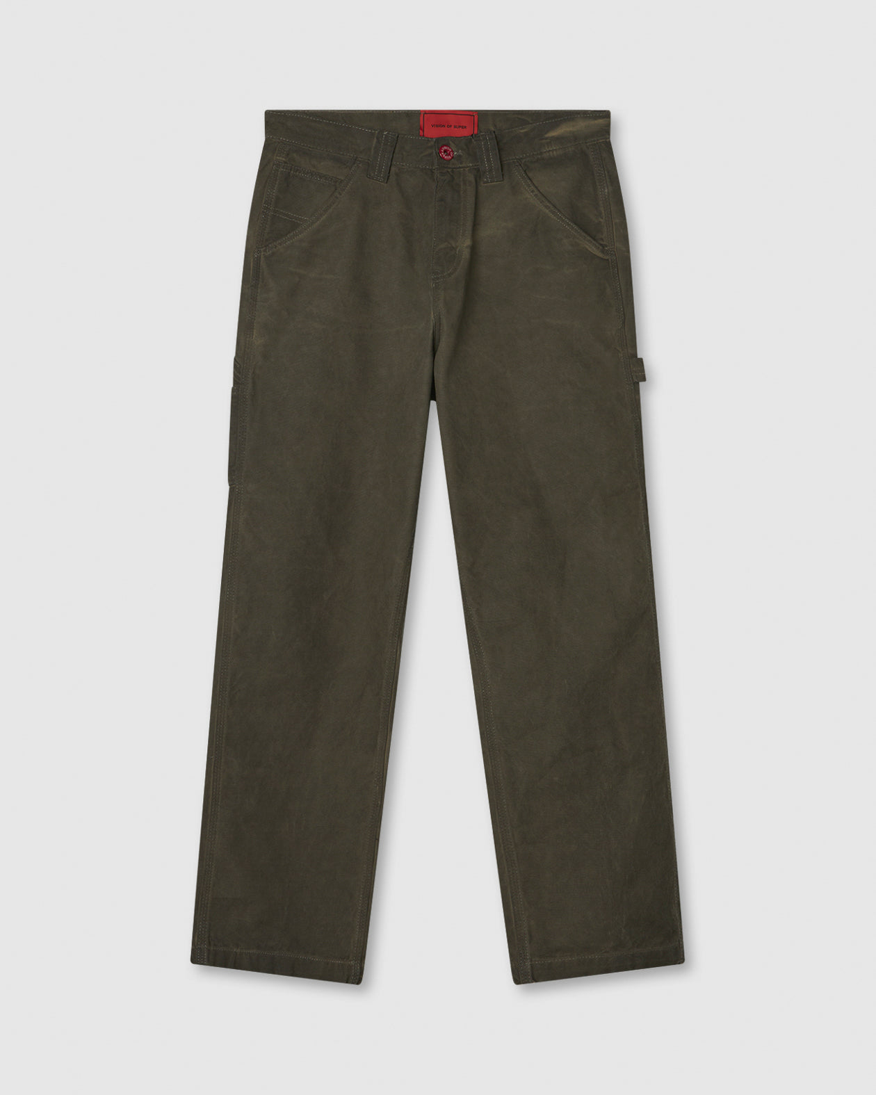 Vision Of Super MILITARY GREEN WASHED DENIM WITH EMBROIDERED FLAMES ON POCKET AND RED LABEL