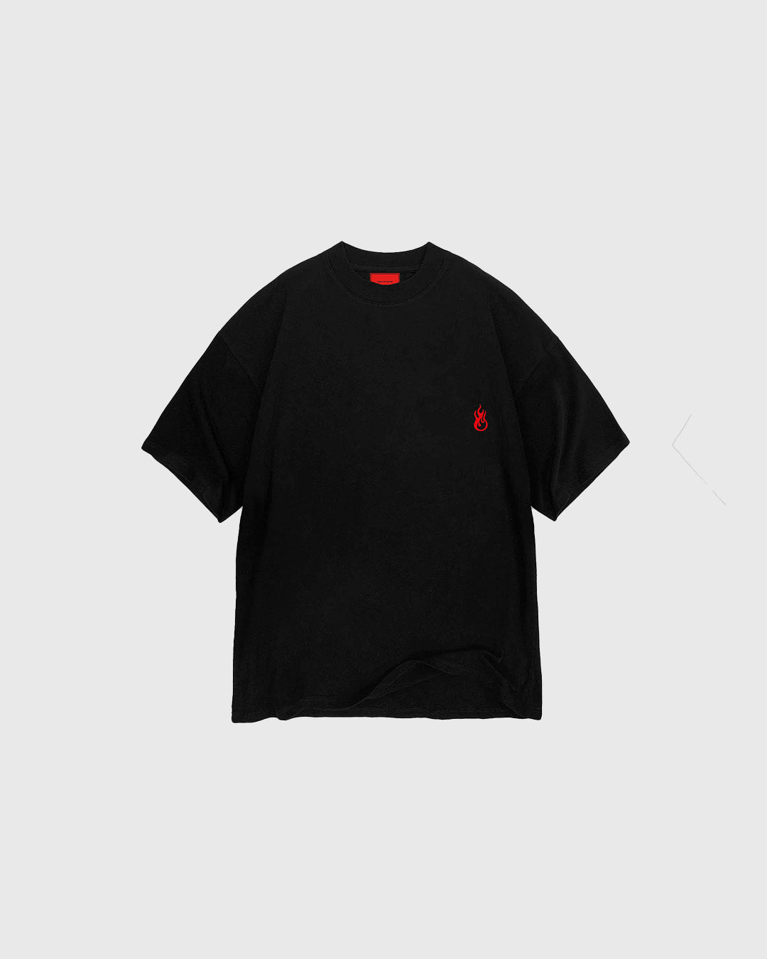 BLACK TEE WITH EMBROIDERED FLAME