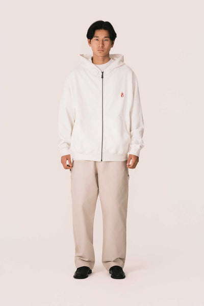 OFFWHITE HOODIE ZIP WITH EMBROIDERED FLAME