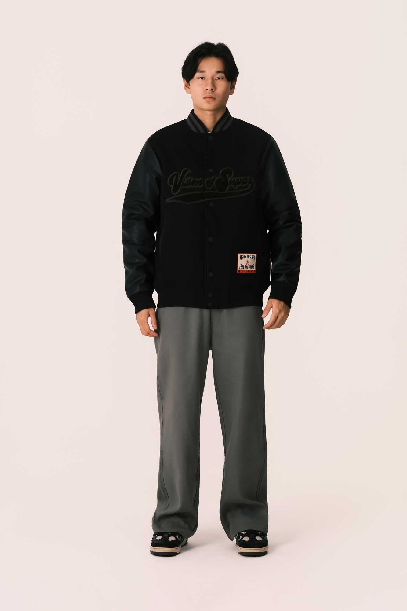 BLACK JACKET WITH EMBROIDERED AND PATCH