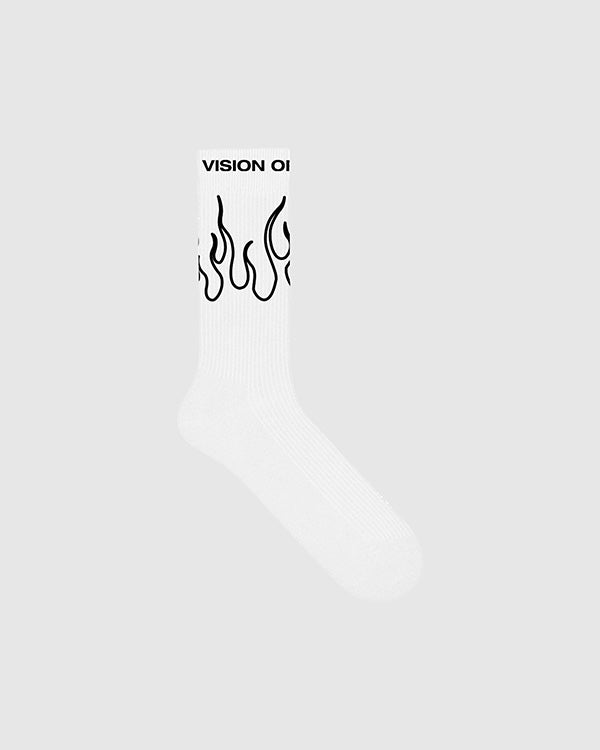 WHITE SOCKS WITH BLACK FLAME