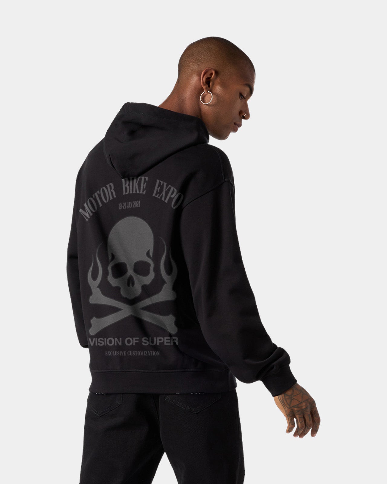 BLACK HOODIE WITH SKULL RIDER GRAPHICS