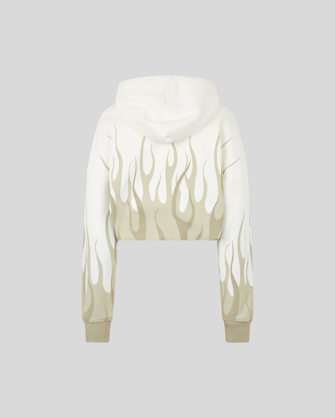 WHITE CROP HOODIE WITH DOUBLE SAND FLAMES PRINT