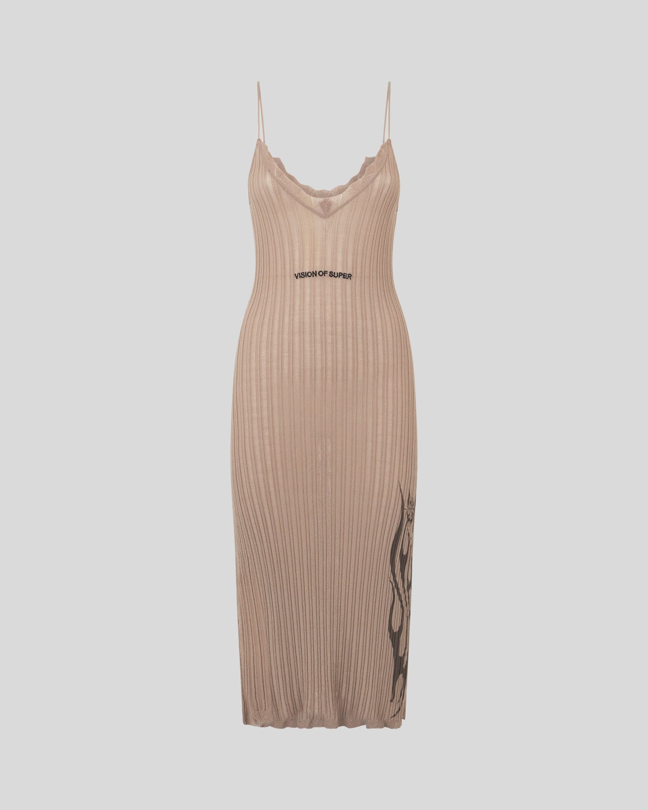 MIDI SAND DRESS WITH PRINTED FLAMES AND EMBROIDERED GOTIC LOGO